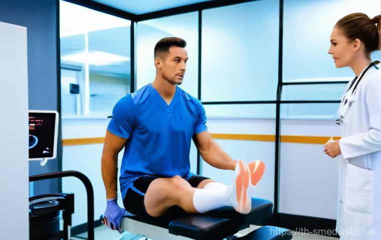 스포츠의학 관련 법과 윤리 - **Prompt:** "A brightly lit, clean, and modern sports medicine clinic. In the foreground, a female p...