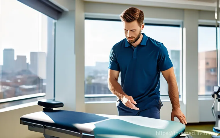 스포츠의학 전문가 커리어 개발 - **Image Prompt 1: Focused Rehabilitation in a Modern Clinic**
"A bright, clean, and modern physi...