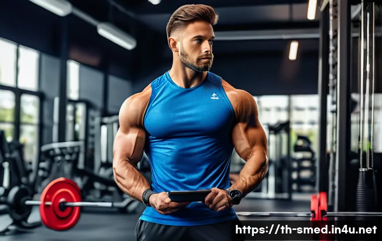 스포츠의학 자격증 취득 이후의 진로 - A professional personal fitness trainer designing a customized workout plan in a modern gym setting,...