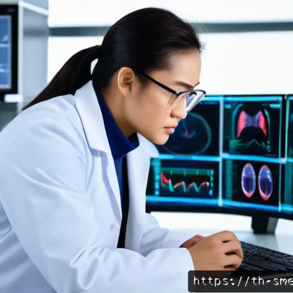 스포츠의학 연구 및 논문 작성 - A professional sports medicine researcher in a modern laboratory setting, wearing a white lab coat a...