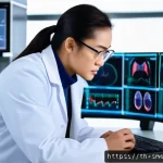 스포츠의학 연구 및 논문 작성 - A professional sports medicine researcher in a modern laboratory setting, wearing a white lab coat a...